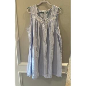 Eileen West Cotton Nightgown Sleeveless Lace Trim Blue Paisley SZ 1X
